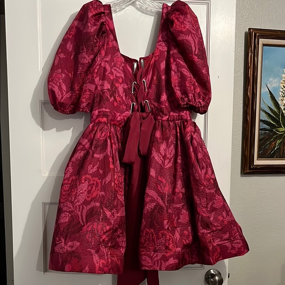 BHLDN Anthropologie Chloe Puff Sleeves and Square Neck Jacquard Mini Dress - Picture 4 of 4